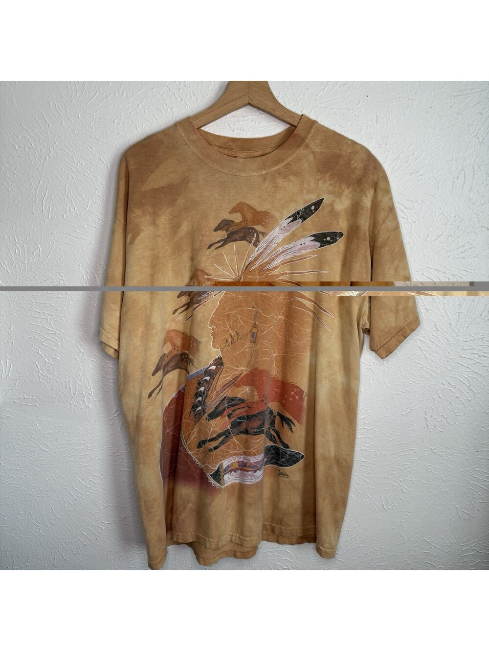 Vintage The Mountain Shirt Men Medium Gina Gray Native American Horses 2001 Art